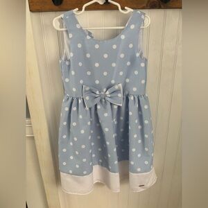 Girls Polka Dot Bow Sundress - Light Blue and White